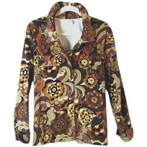 Ribbons & Spice Retro Floral Corduroy Jacket (Shacket) Women’s XL Brown Yellow
